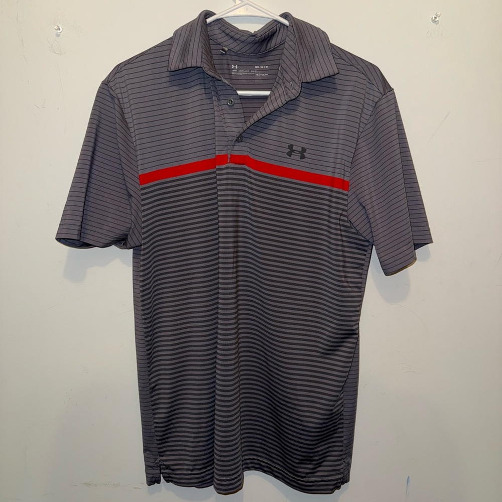 Under Armour Polo with Gray and Red Stripes